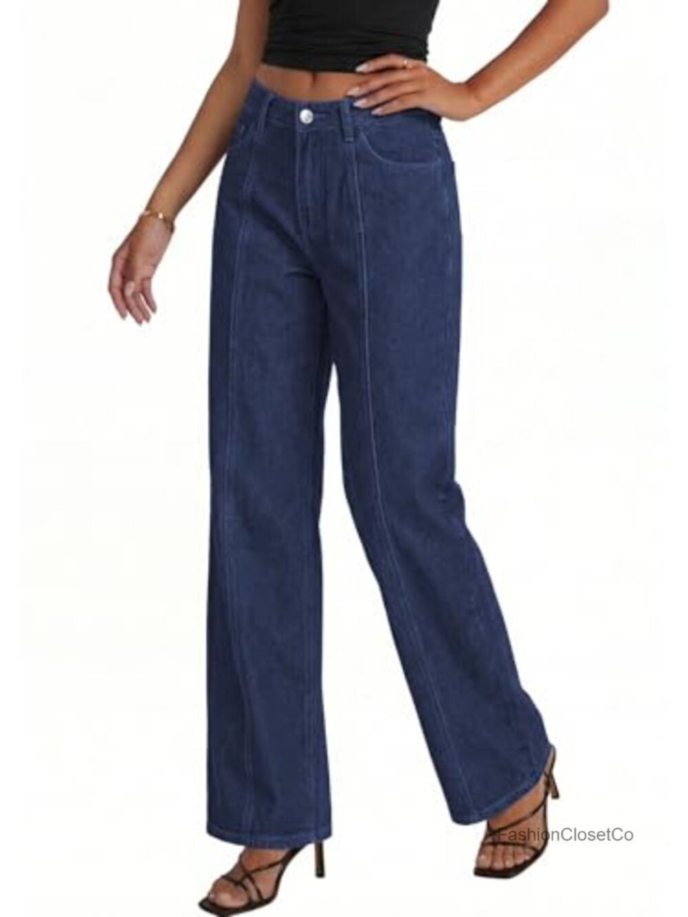 Wide Leg Denim Jeans Stretchy High Waist Palazzo Trousers - Picture 2 of 6